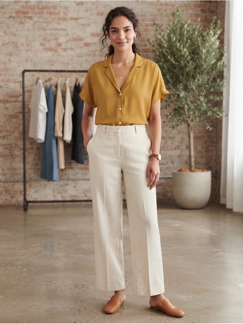 Banana Republic golden mustard yellow camp shirt, xs petite ☀️🍂